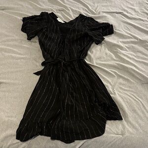 Idyllwind Black Mini Dress with Subtle Stripes